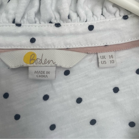 Boden Polka Dot Ruffle Front White Black Long Sleeve Jersey Top - Picture 5 of 12